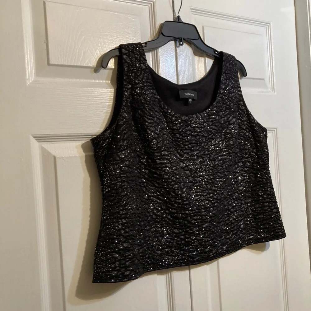 6/27/26 R&M Richards Black Glitter Shimmer Sleeveless Evening Tank Top Size L - Picture 5 of 9